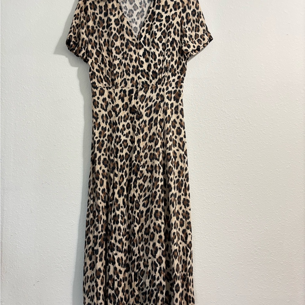 Mango Leopard Print Midi Dress Size Medium Excellent Condition - Picture 5 of 13